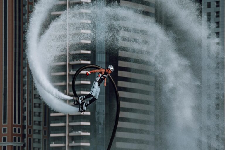 A person experiencing Flyboarding in UAE